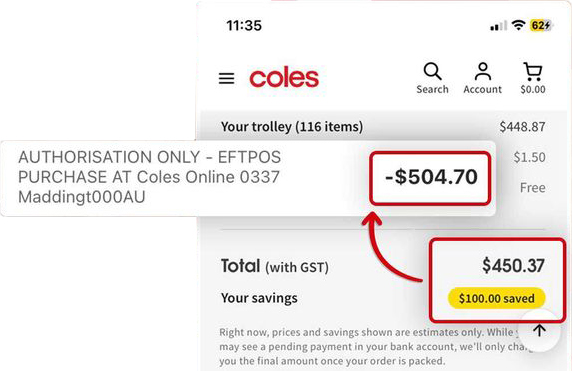 Screenshot of Perth Shopper Cole's online shopping cart